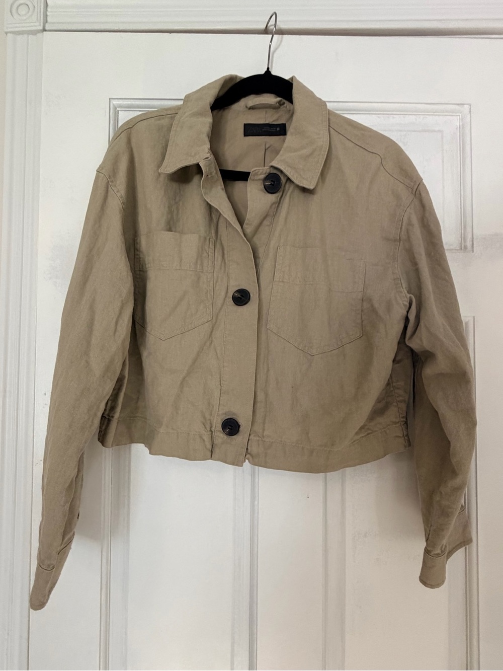 Zara Beige Cropped Linen Jacket